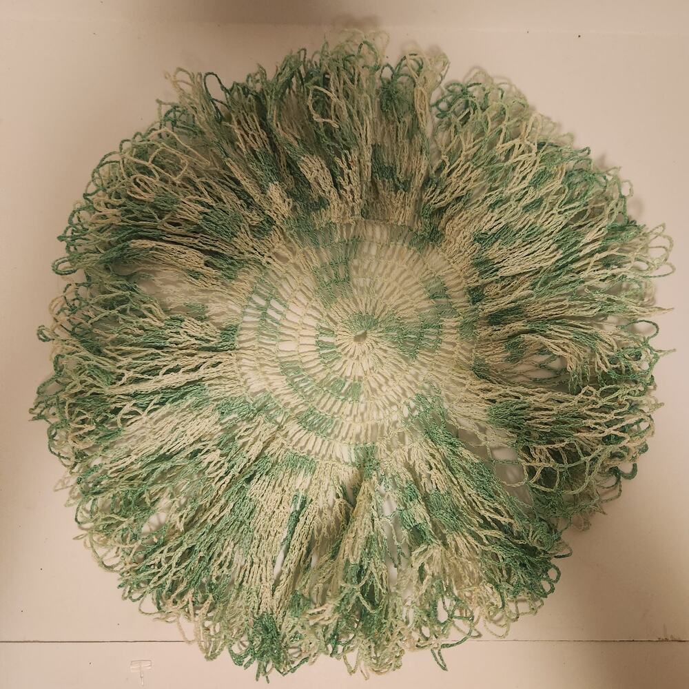 Vintage green & White Handmade Ruffled Doily